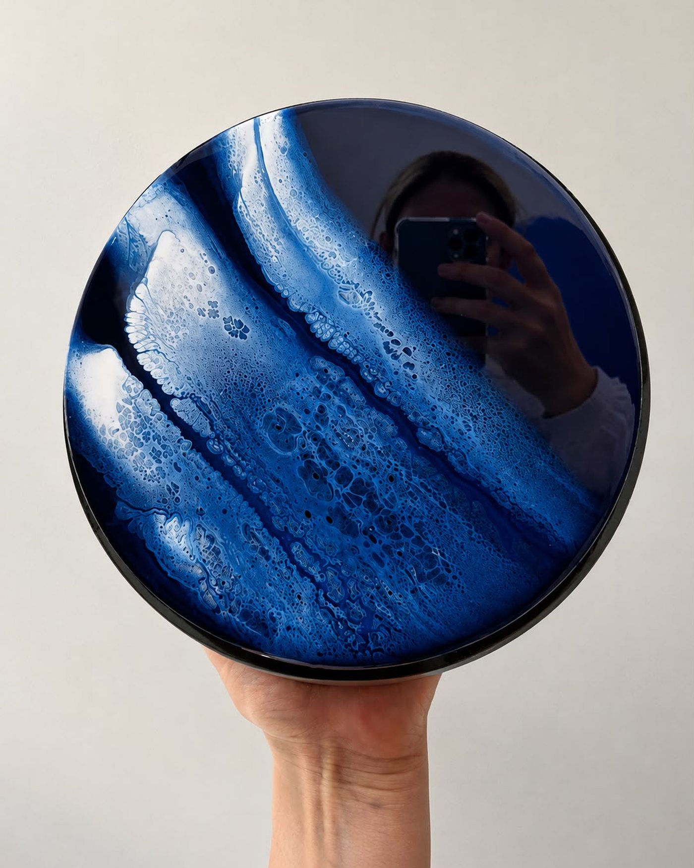 Blue marbled chocolate showpiece disc